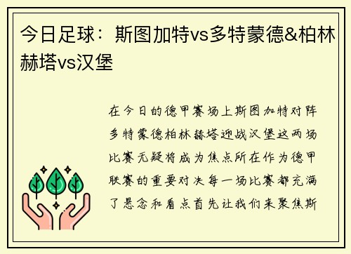 今日足球：斯图加特vs多特蒙德&柏林赫塔vs汉堡